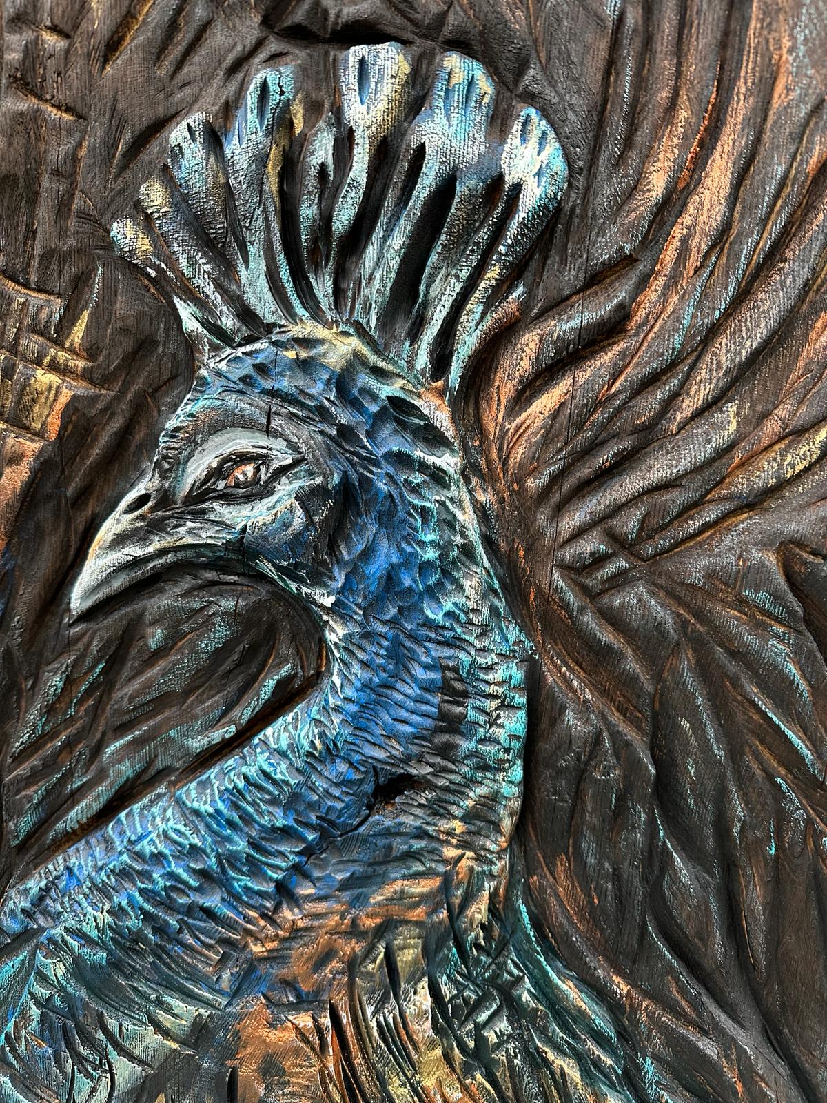 Wandrelief Holz (Pfau) – Bild 3